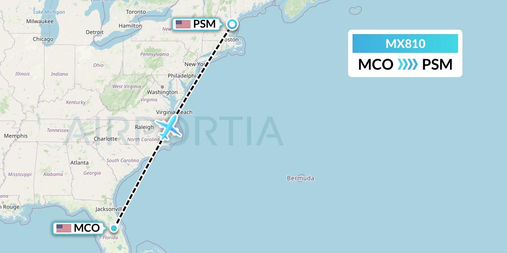 MX810 Breeze Airways Flight Map: Orlando to Portsmouth
