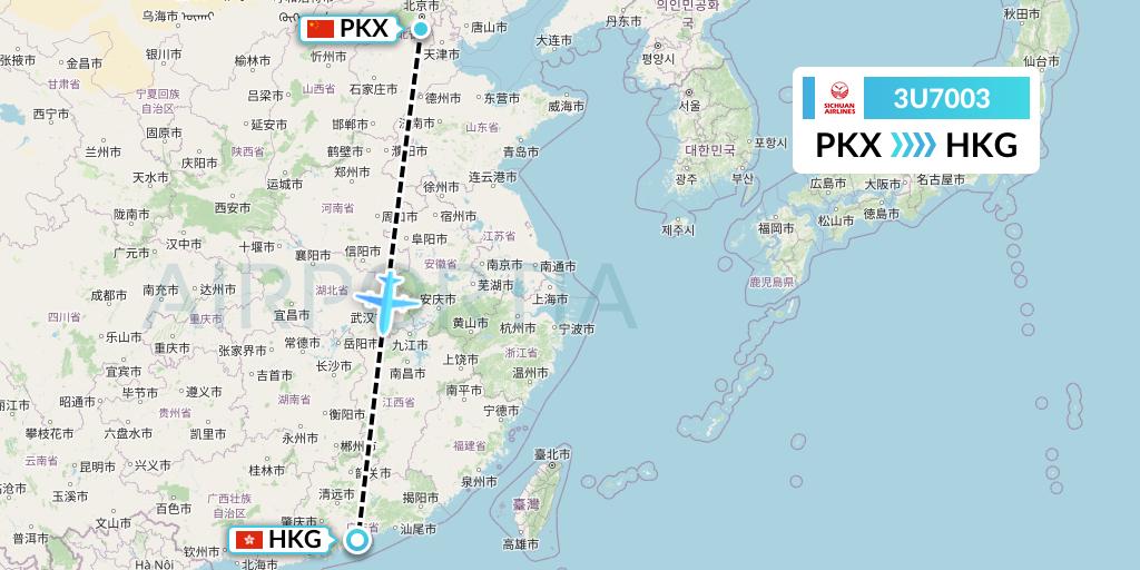 3U7003 Sichuan Airlines Flight Map: Beijing to Hong Kong