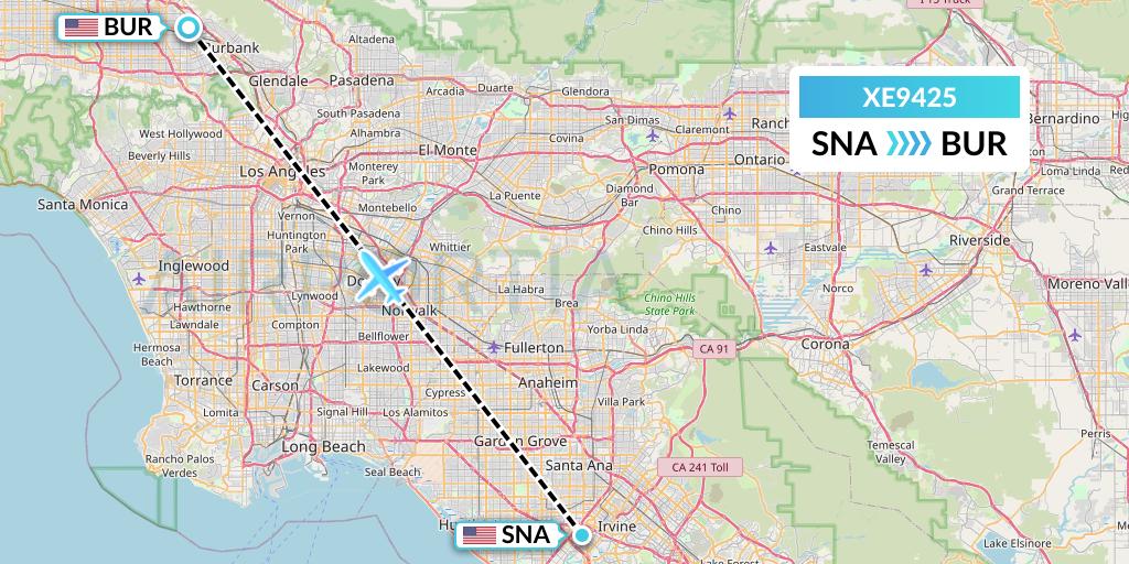 XE9425 Jsx Flight Map: Orange County to Burbank