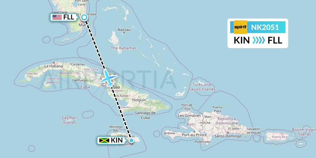 NK2051 Spirit Airlines Flight Map: Kingston to Fort Lauderdale
