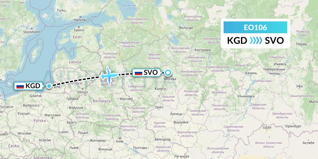 EO106 Pegas Fly Flight Map: Kaliningrad to Moscow