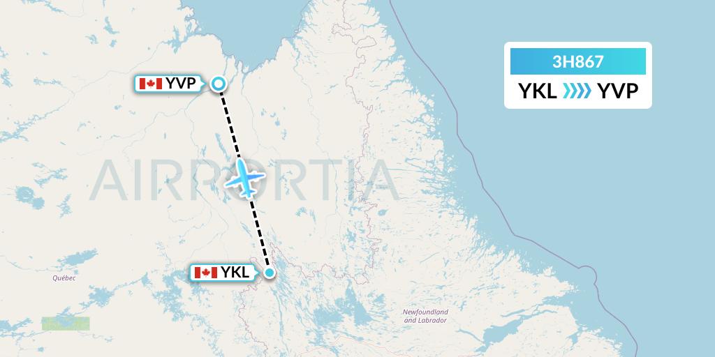 3H867 Air Inuit Flight Map: Schefferville to Kuujjuaq