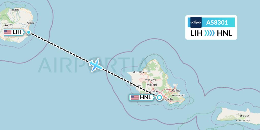 AS8301 Alaska Airlines Flight Map: Lihue to Honolulu