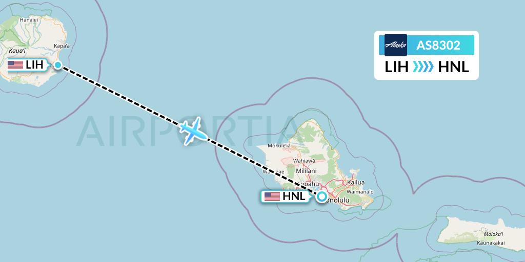 AS8302 Alaska Airlines Flight Map: Lihue to Honolulu