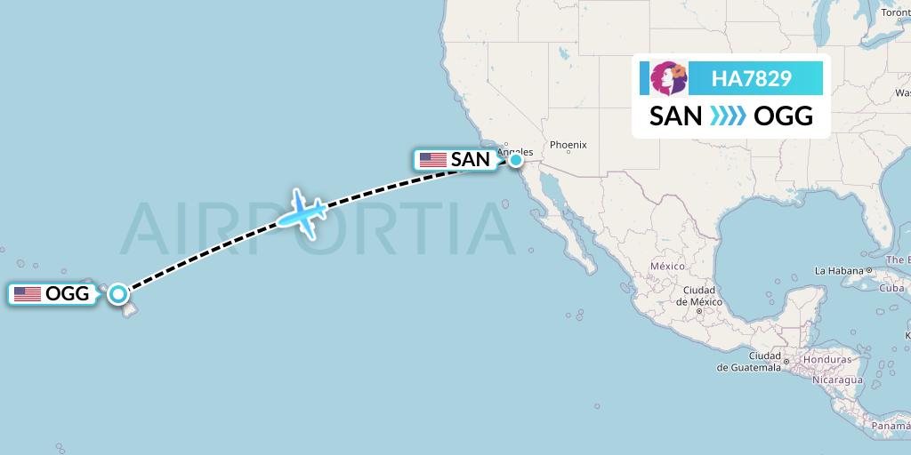 HA7829 Hawaiian Airlines Flight Map: San Diego to Kahului