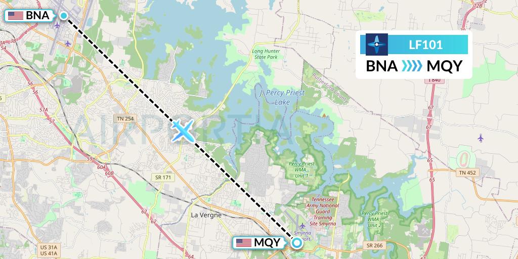 LF101 Corporate Flight Management Flight Map: Nashville to Smyrna