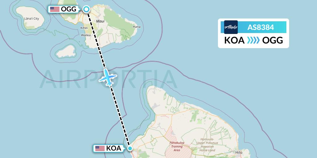 AS8384 Alaska Airlines Flight Map: Kailua-Kona to Kahului