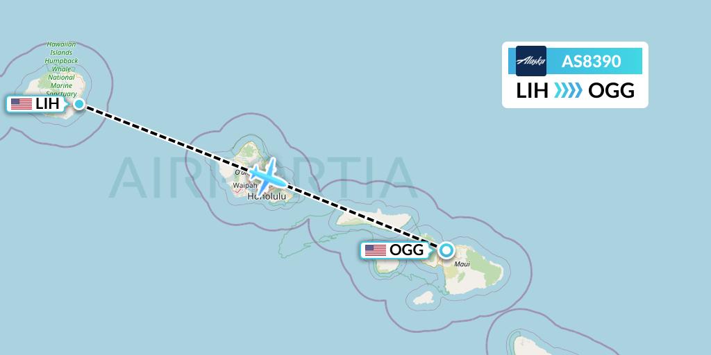 AS8390 Alaska Airlines Flight Map: Lihue to Kahului