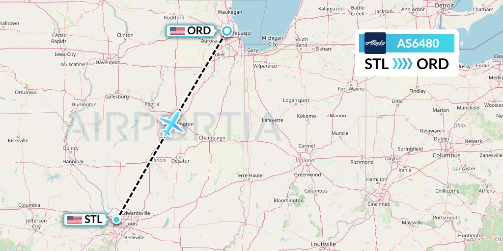 AS6480 Alaska Airlines Flight Map: St. Louis to Chicago