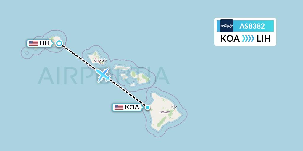 AS8382 Alaska Airlines Flight Map: Kailua-Kona to Lihue