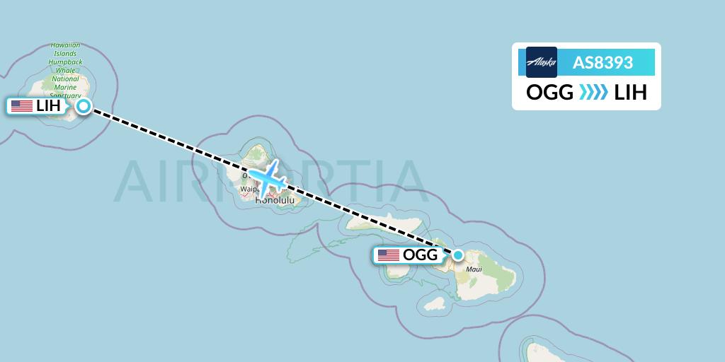 AS8393 Alaska Airlines Flight Map: Kahului to Lihue