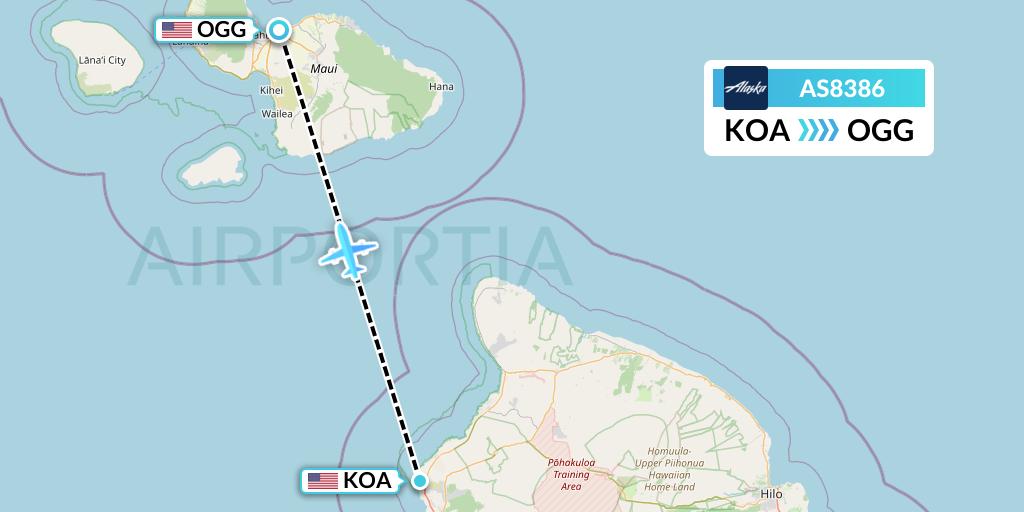 AS8386 Alaska Airlines Flight Map: Kailua-Kona to Kahului