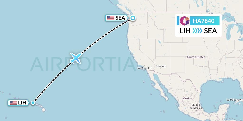 HA7840 Hawaiian Airlines Flight Map: Lihue to Seattle