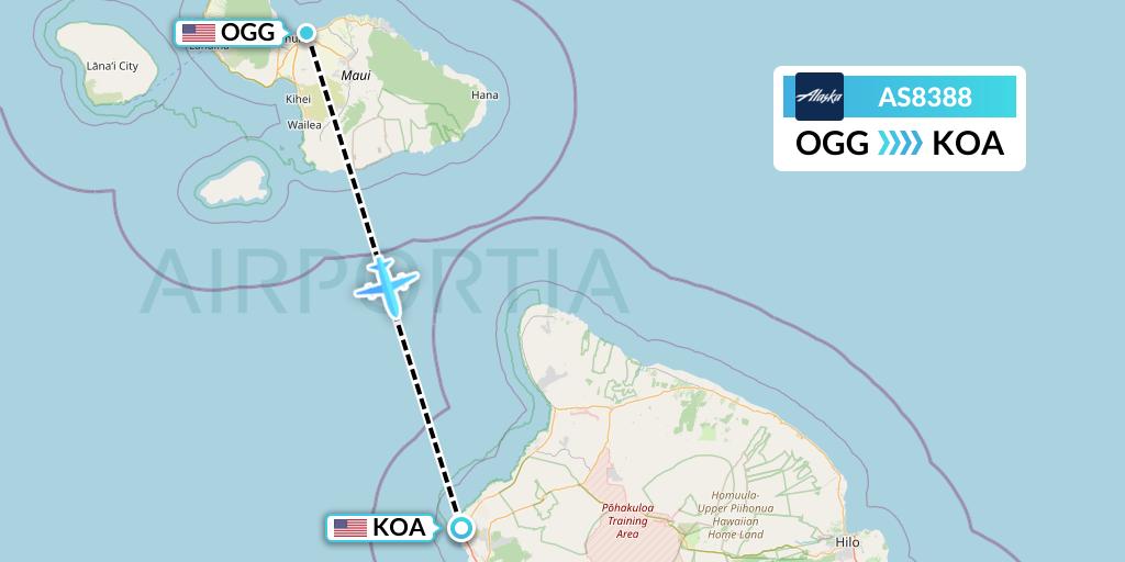AS8388 Alaska Airlines Flight Map: Kahului to Kailua-Kona