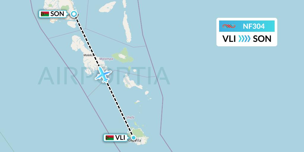 NF304 Air Vanuatu Flight Map: Port Vila to Luganville