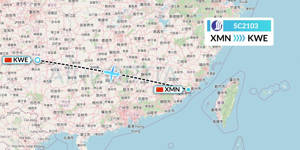 SC2103 Shandong Airlines Flight Map: Xiamen to Guiyang