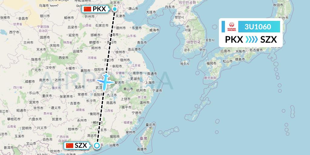 3U1060 Sichuan Airlines Flight Map: Beijing to Shenzhen
