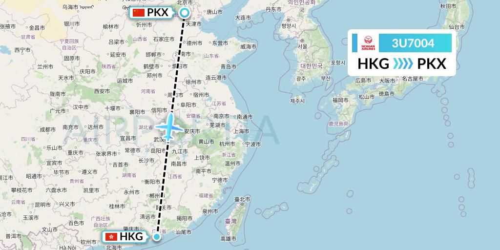 3U7004 Sichuan Airlines Flight Map: Hong Kong to Beijing