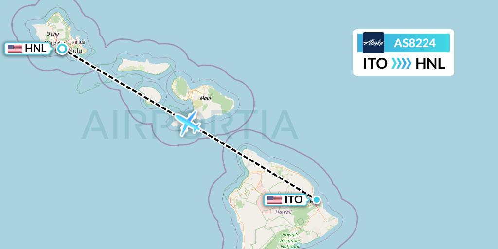 AS8224 Alaska Airlines Flight Map: Hilo to Honolulu