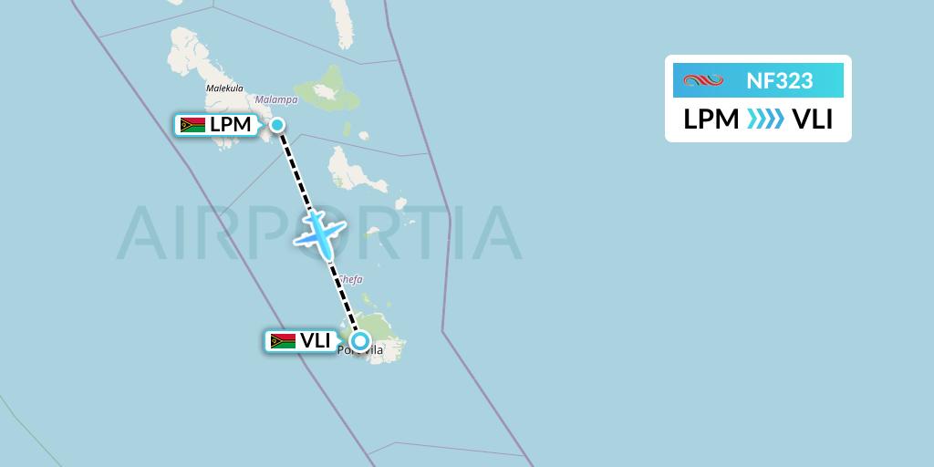 NF323 Air Vanuatu Flight Map: Lamap to Port Vila