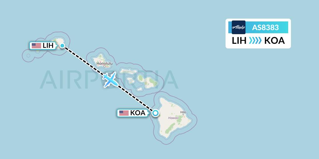AS8383 Alaska Airlines Flight Map: Lihue to Kailua-Kona