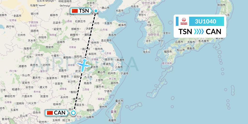 3U1040 Sichuan Airlines Flight Map: Tianjin to Guangzhou