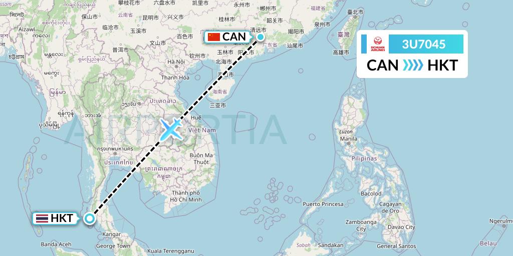 3U7045 Sichuan Airlines Flight Map: Guangzhou to Phuket