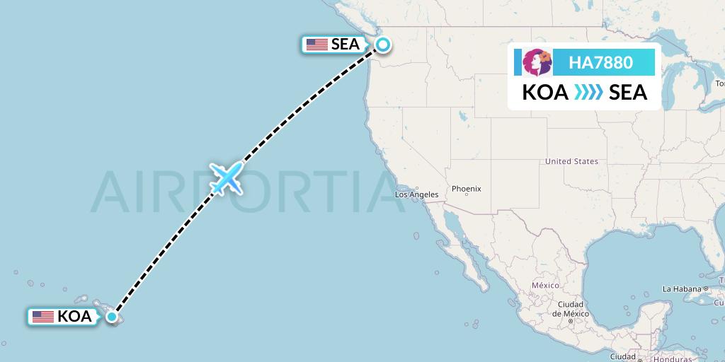 HA7880 Hawaiian Airlines Flight Map: Kailua-Kona to Seattle