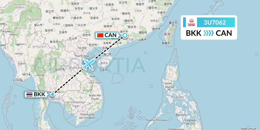 3U7062 Sichuan Airlines Flight Map: Bangkok to Guangzhou