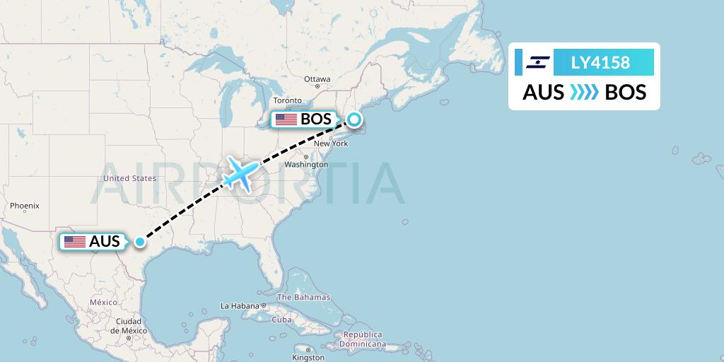 LY4158 El Al Flight Map: Austin to Boston