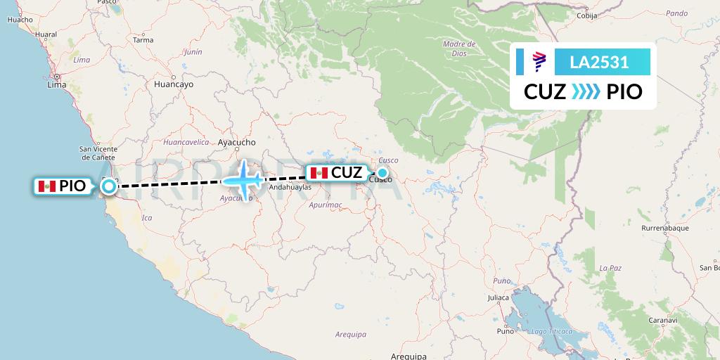 LA2531 LAN Airlines Flight Map: Cusco to Pisco
