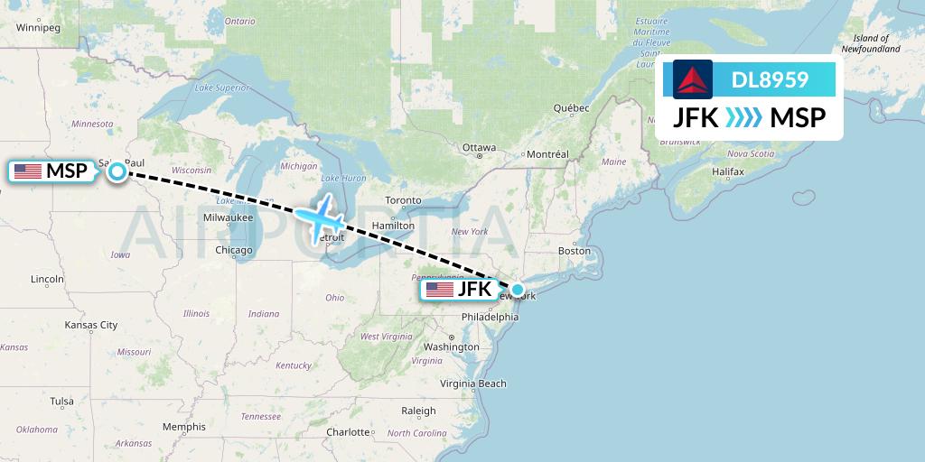 DL8959 Delta Air Lines Flight Map: New York to Minneapolis