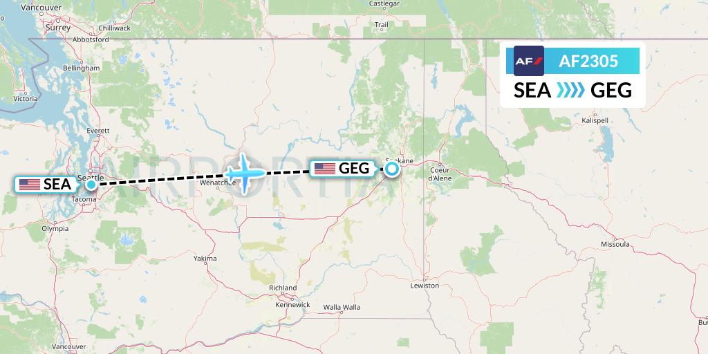 AF2305 Air France Flight Map: Seattle to Spokane