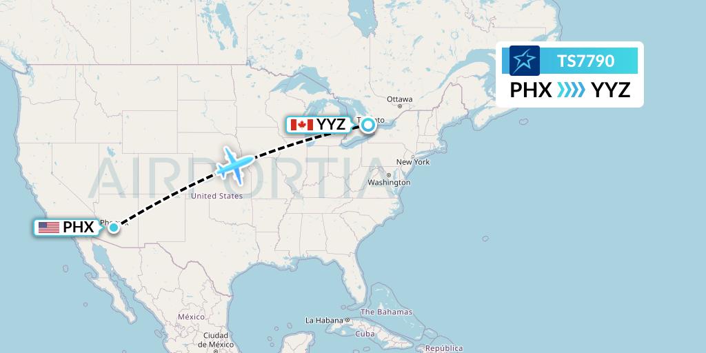 TS7790 Air Transat Flight Map: Phoenix to Toronto