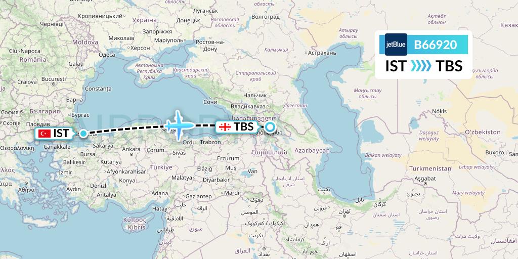 B66920 JetBlue Airways Flight Map: Istanbul to Tbilisi