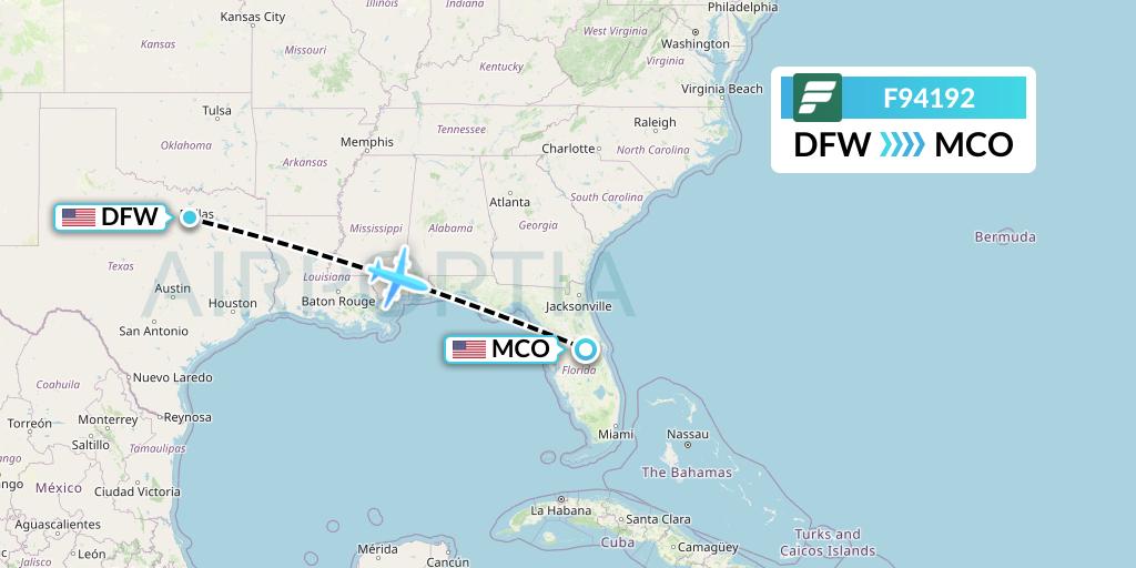 F94192 Frontier Airlines Flight Map: Dallas to Orlando