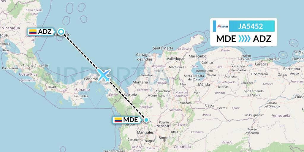 JA5452 JetSMART Flight Map: Medellin to San Andres Island