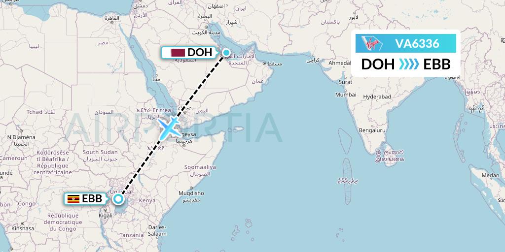 VA6336 Virgin Australia Flight Map: Doha to Entebbe