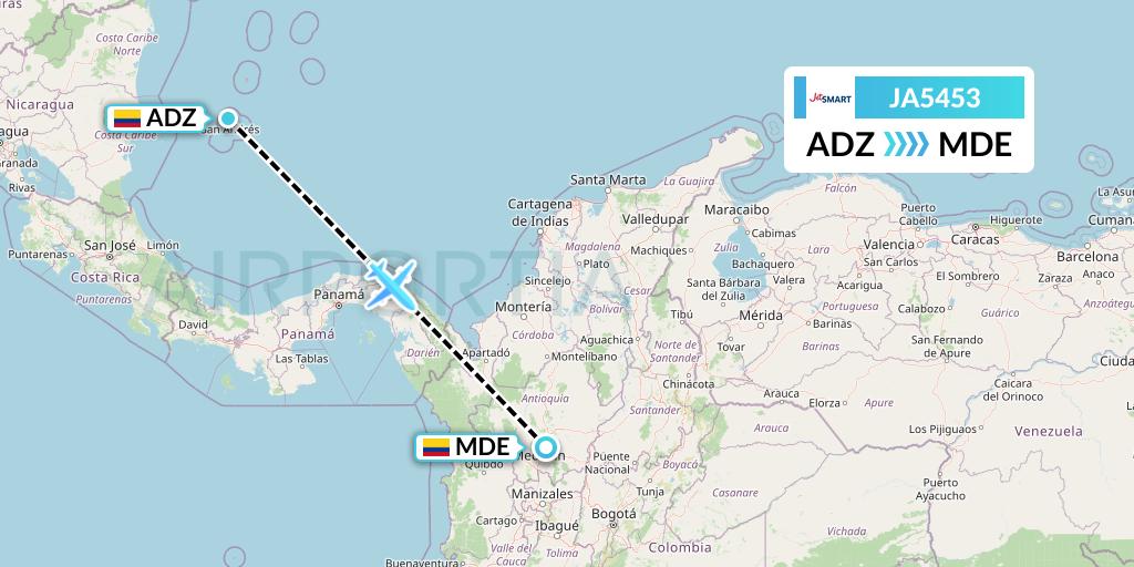 JA5453 JetSMART Flight Map: San Andres Island to Medellin