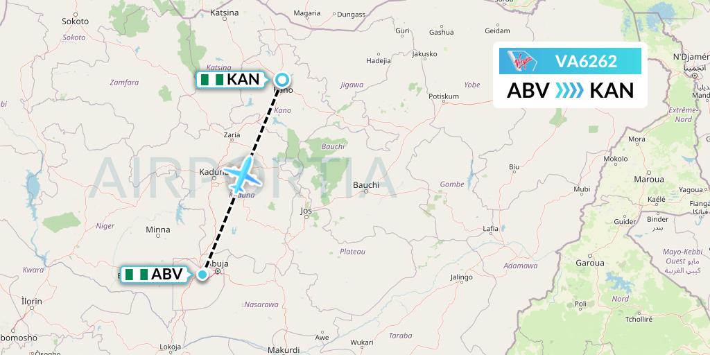 VA6262 Virgin Australia Flight Map: Abuja to Kano