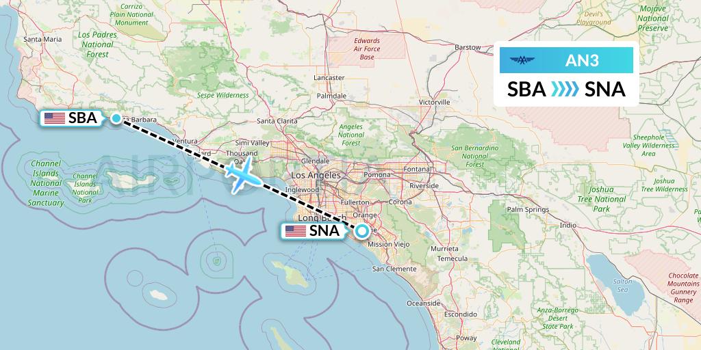 AN3 Advanced Air Flight Map: Santa Barbara to Orange County