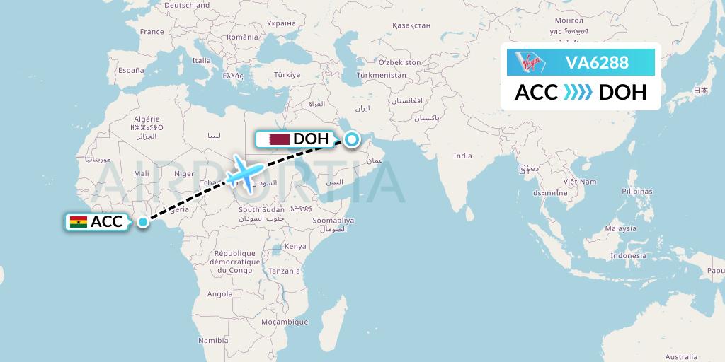 VA6288 Virgin Australia Flight Map: Accra to Doha