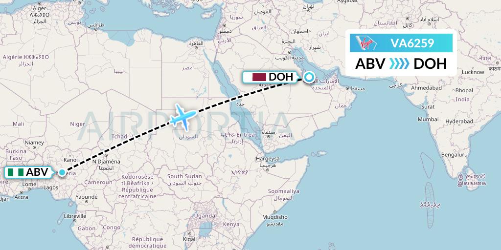 VA6259 Virgin Australia Flight Map: Abuja to Doha