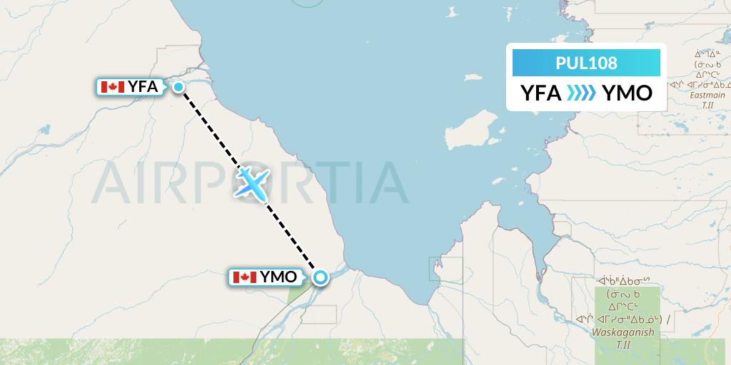 PUL108 Ornge Air Flight Map: Fort Albany to Moosonee