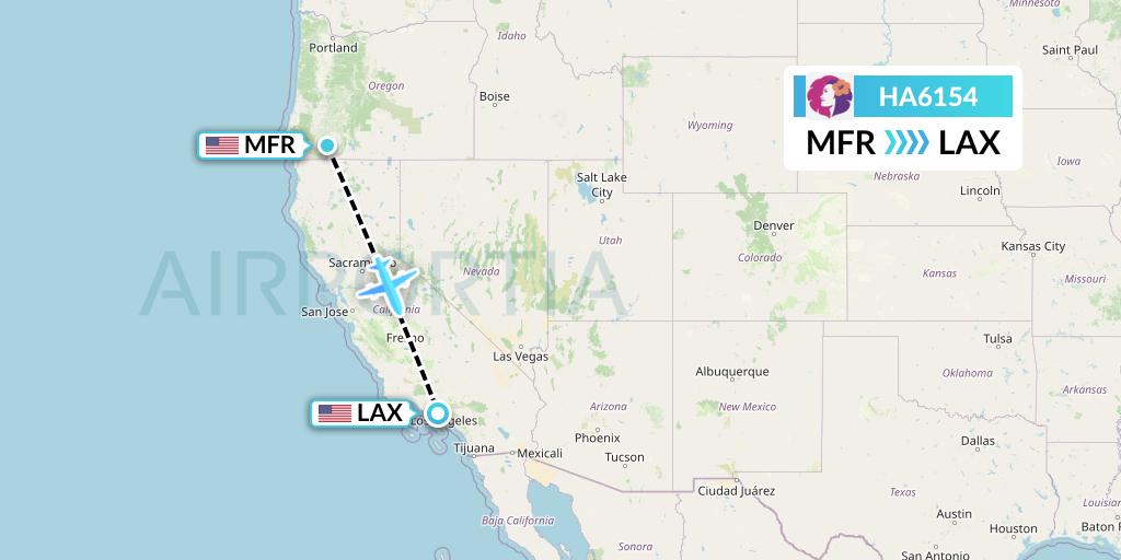HA6154 Hawaiian Airlines Flight Map: Medford to Los Angeles