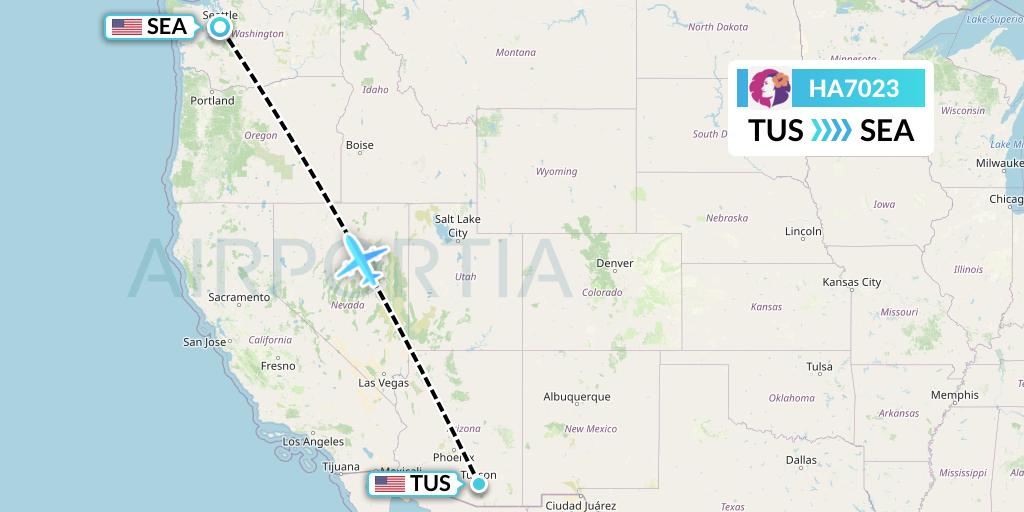 HA7023 Hawaiian Airlines Flight Map: Tucson to Seattle