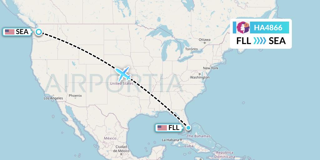 HA4866 Hawaiian Airlines Flight Map: Fort Lauderdale to Seattle