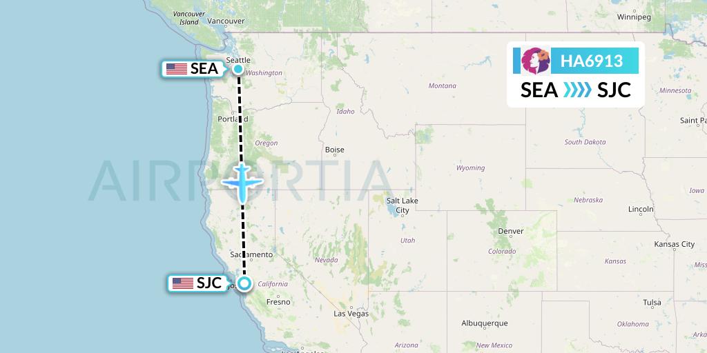 HA6913 Hawaiian Airlines Flight Map: Seattle to San Jose