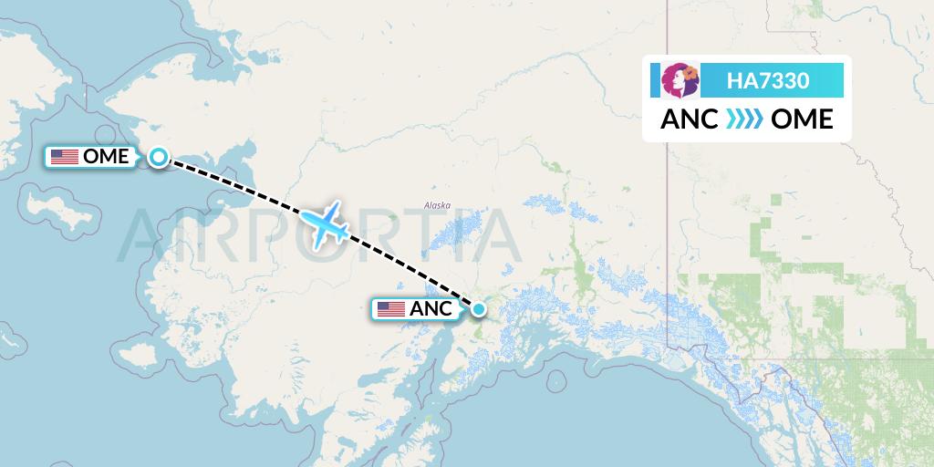HA7330 Hawaiian Airlines Flight Map: Anchorage to Nome