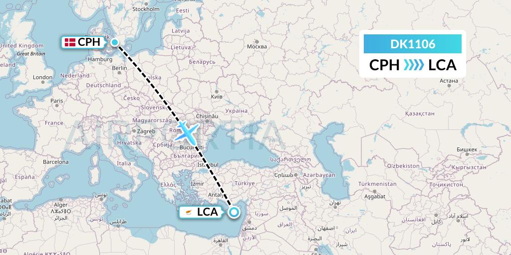 DK1106 Thomas Cook Airlines Scandinavia Flight Map: Copenhagen to Larnaca